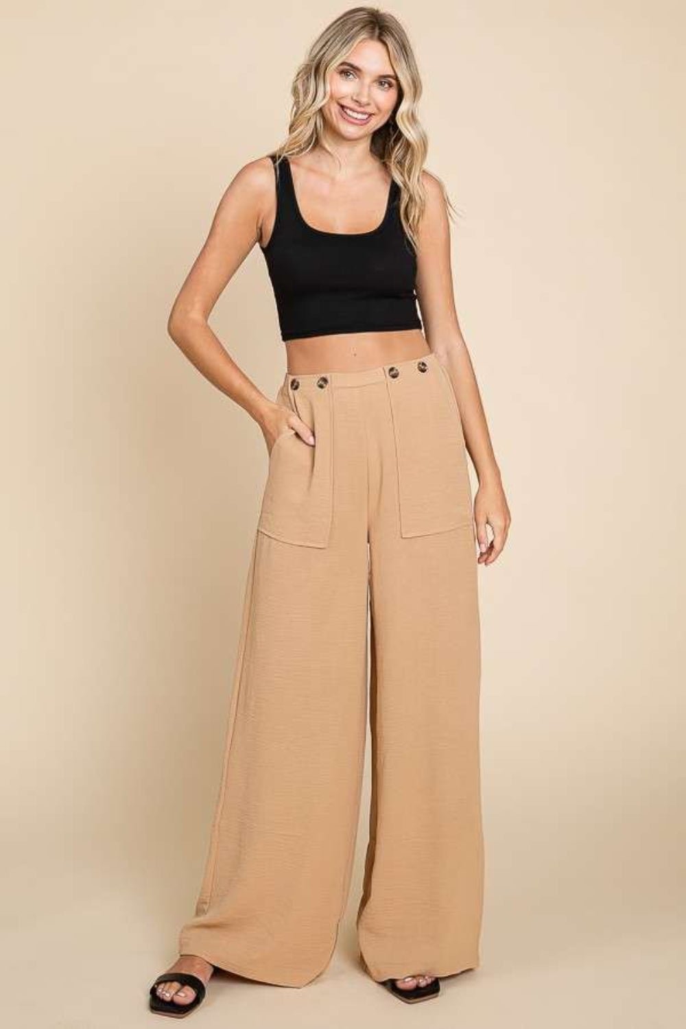 High Waist Wide Leg Pants in Iced CoffeePantsCulture Code