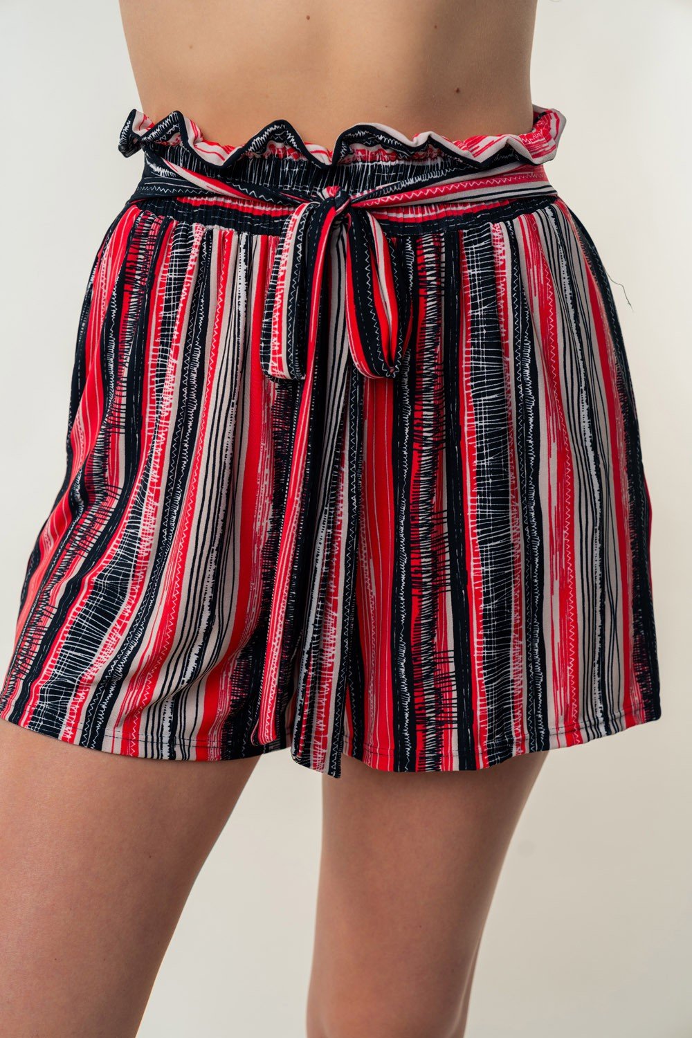High Waisted Striped Shorts in Red/BlackShortsWhite Birch