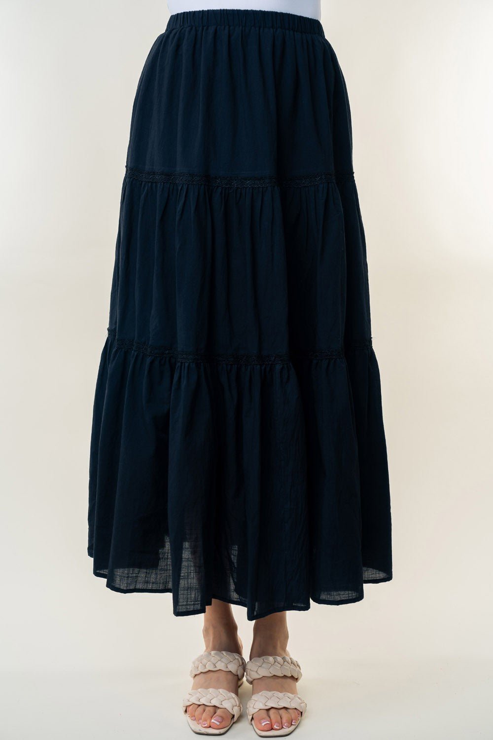 High Waisted Tiered Maxi Skirt in BlackMaxi SkirtWhite Birch