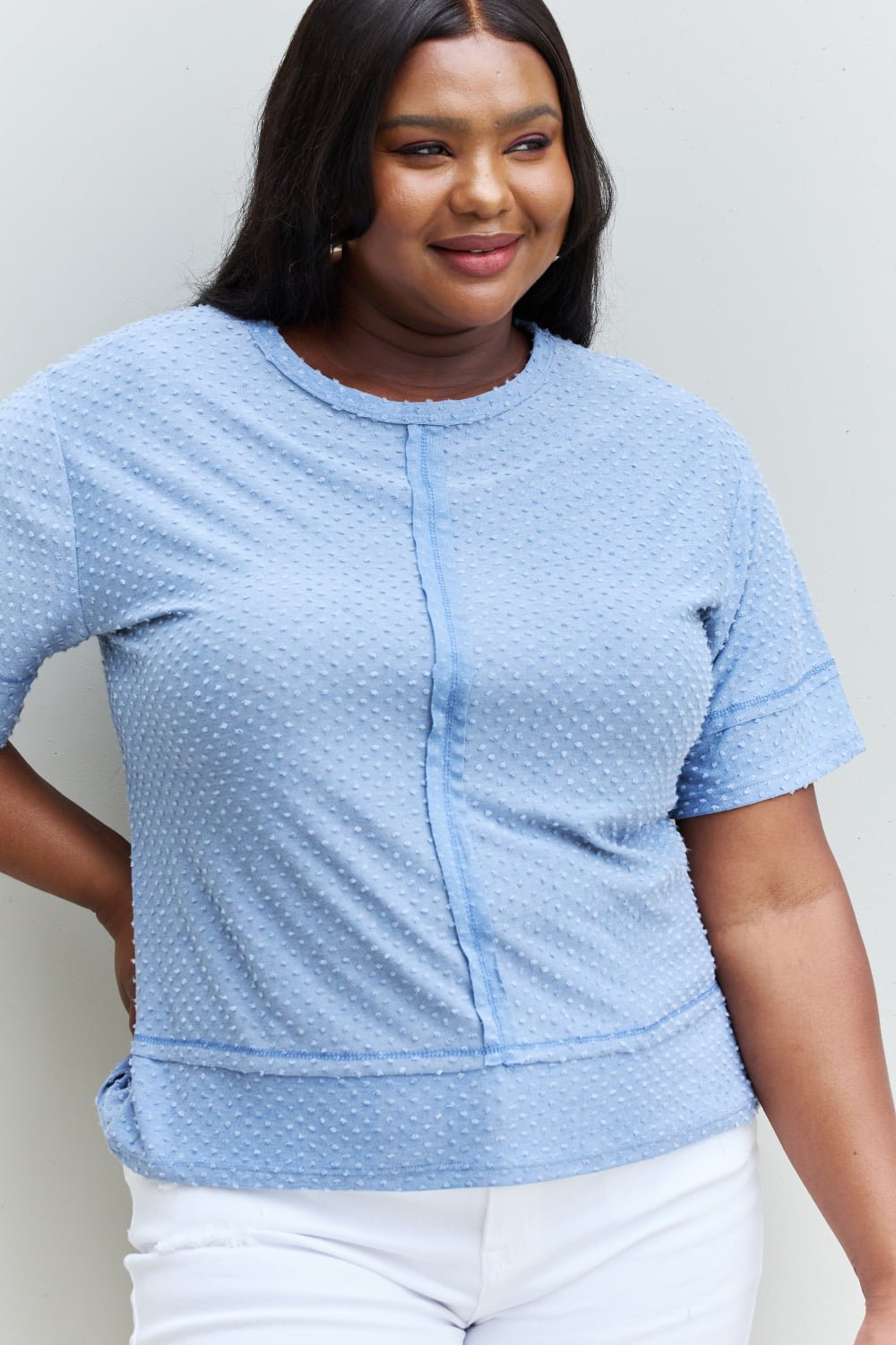 HOPELY - Swiss Dot Short Sleeve Top in Light Blue