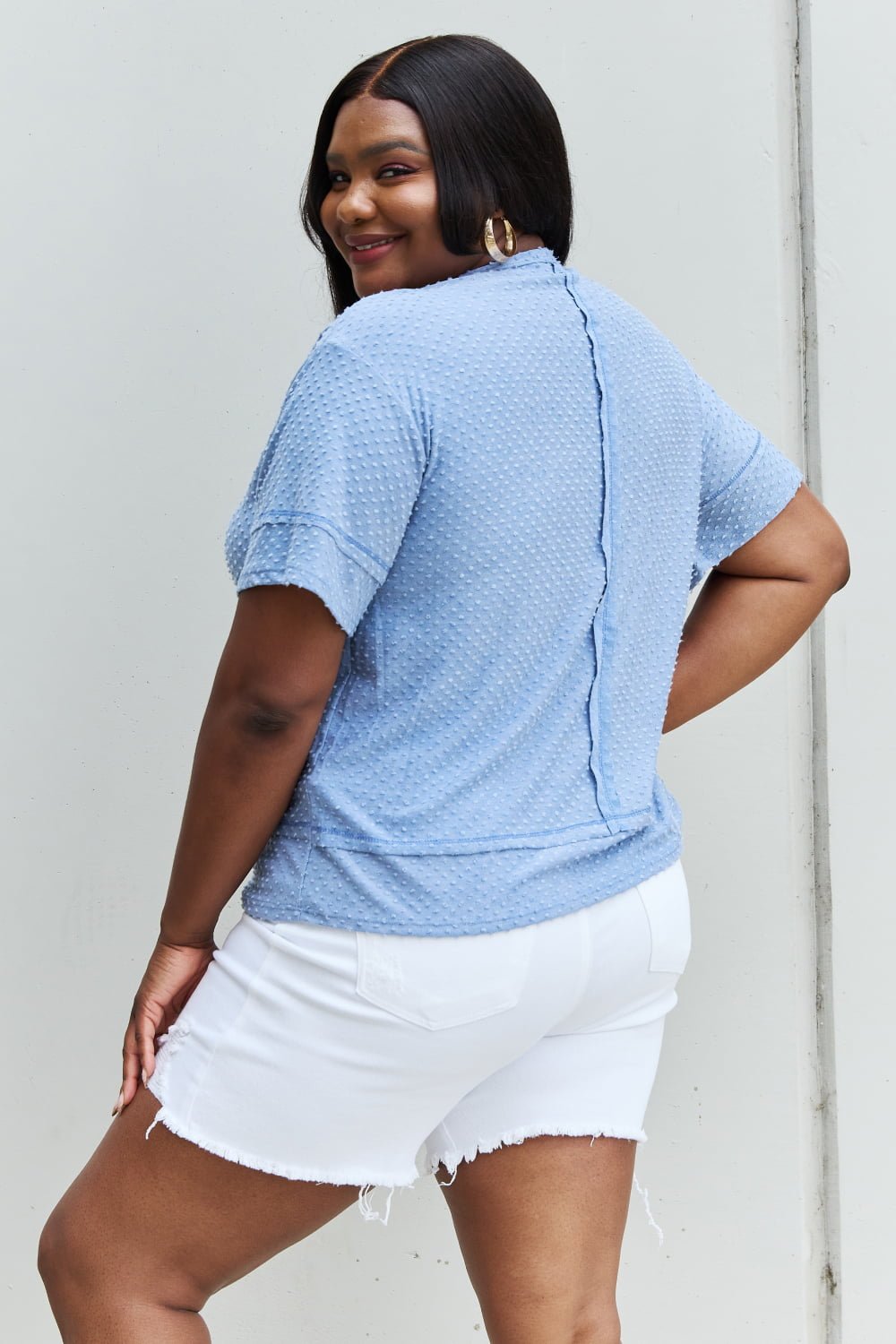 HOPELY - Swiss Dot Short Sleeve Top in Light Blue