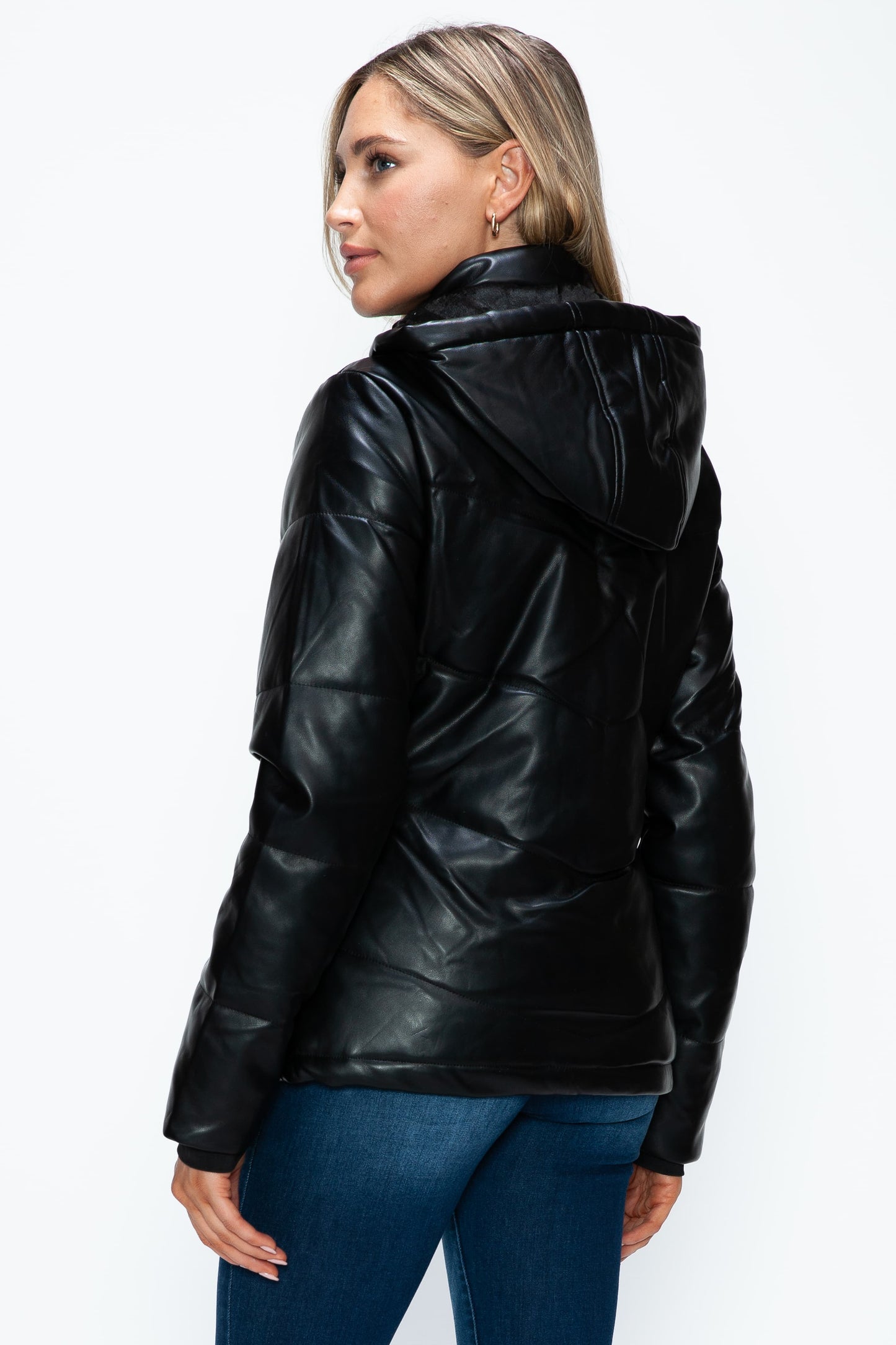 HOW DARE U - Black Vegan Leather Zip Up Puffer Jacket