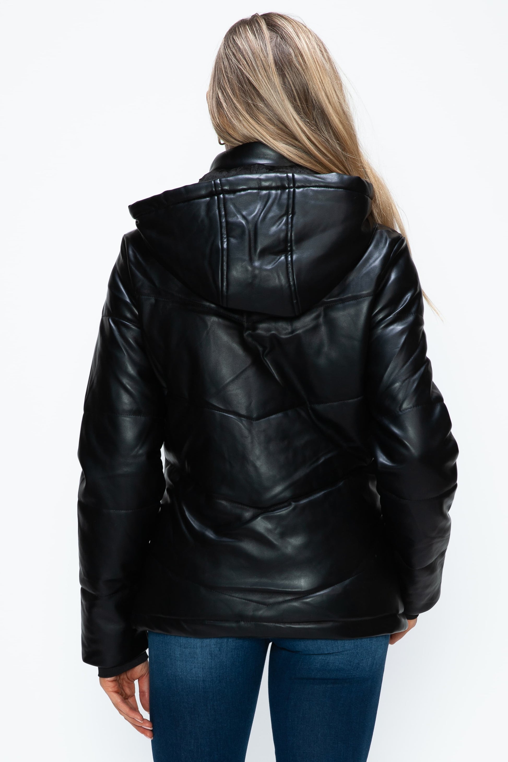 HOW DARE U - Black Vegan Leather Zip Up Puffer Jacket