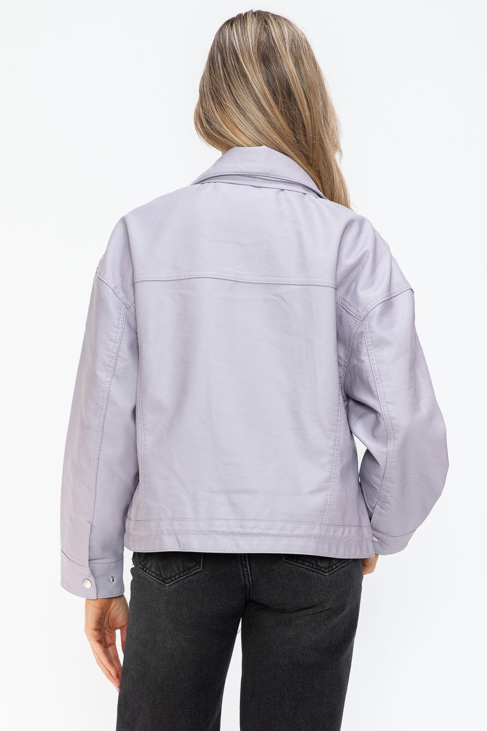 HOW DARE U - Drawstring Hem Vegan Leather Jacket in Lilac