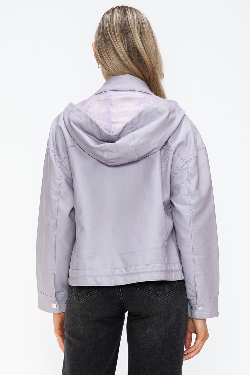 HOW DARE U - Drawstring Hem Vegan Leather Jacket in Lilac