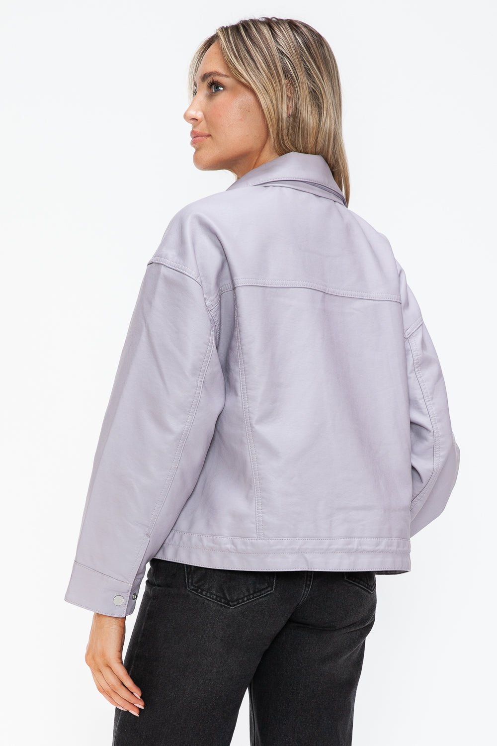 HOW DARE U - Drawstring Hem Vegan Leather Jacket in Lilac