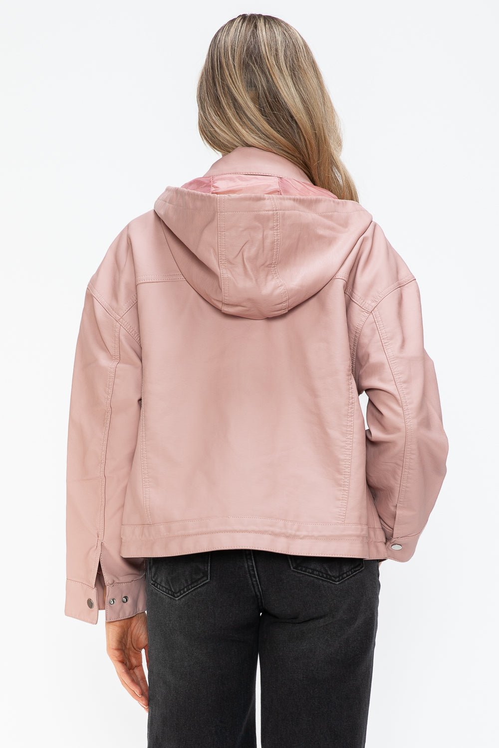 HOW DARE U - Drawstring Hem Vegan Leather Jacket in Mauve