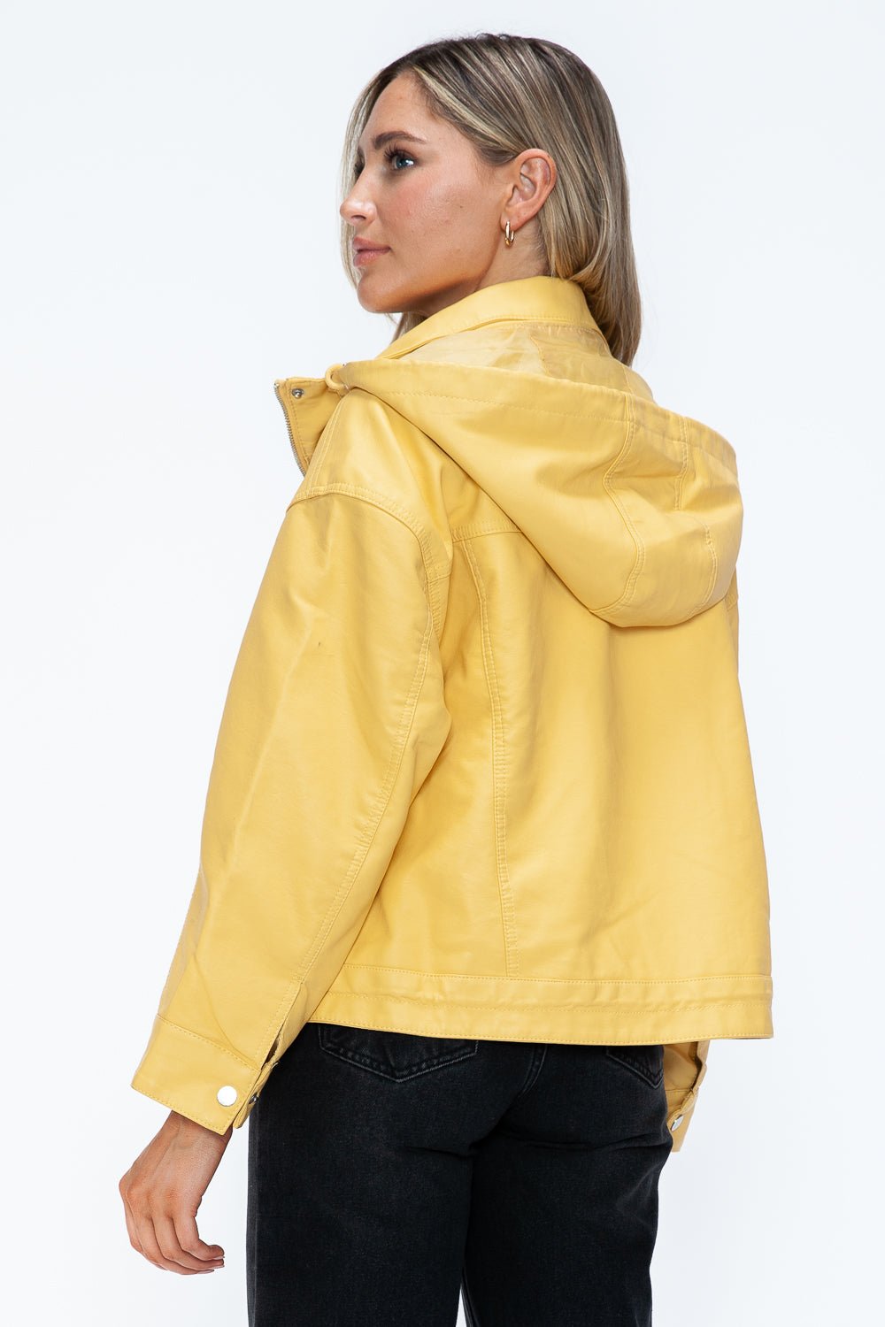 HOW DARE U - Pale Yellow Drawstring Hem Vegan Leather Jacket