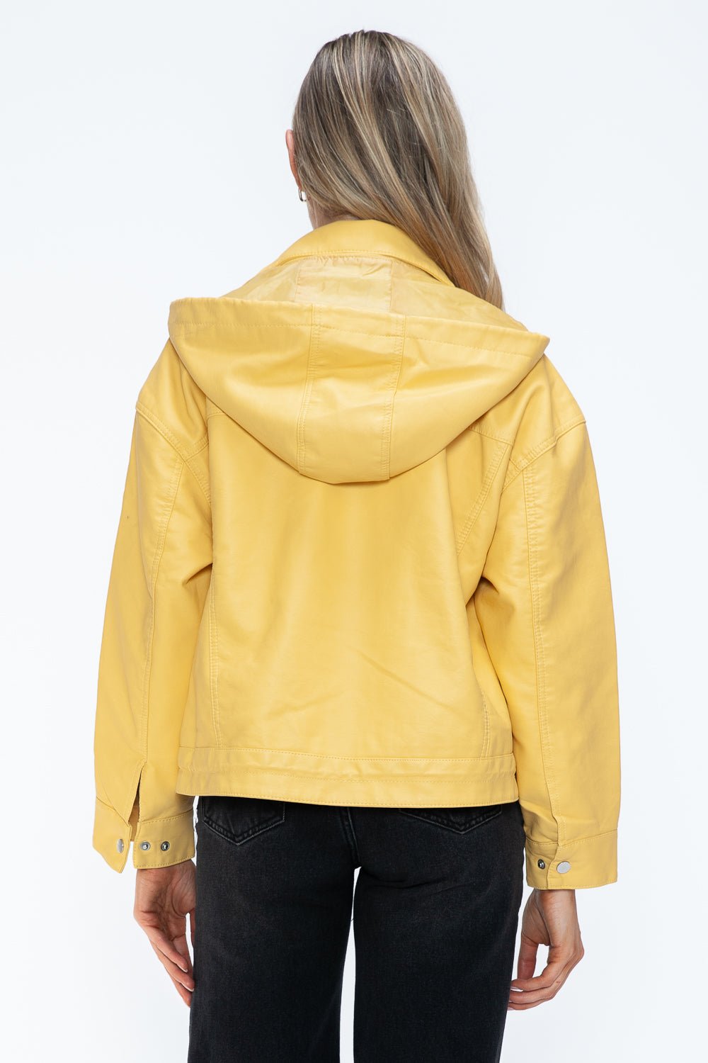 HOW DARE U - Pale Yellow Drawstring Hem Vegan Leather Jacket