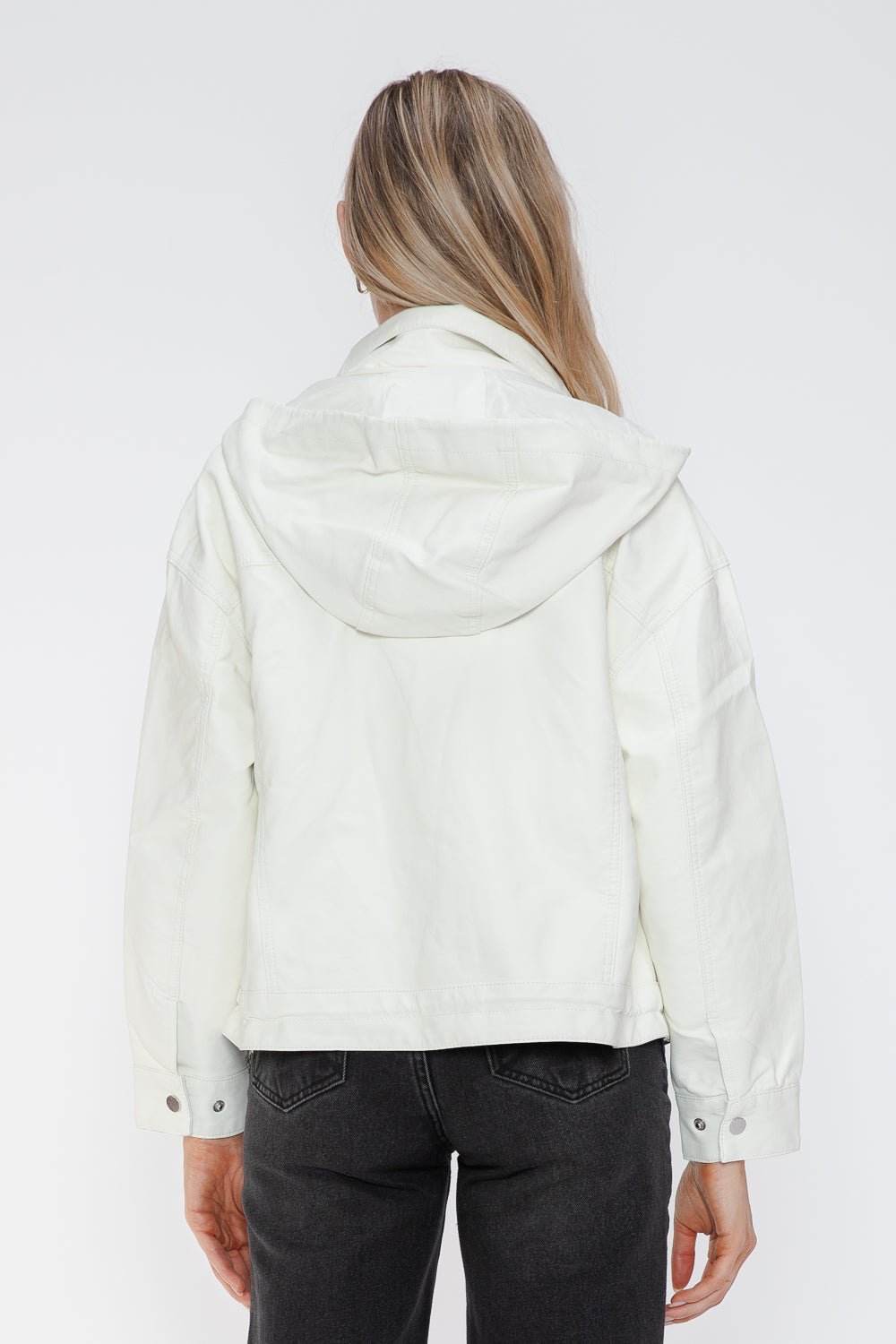 HOW DARE U - White Drawstring Hem Vegan Leather Jacket