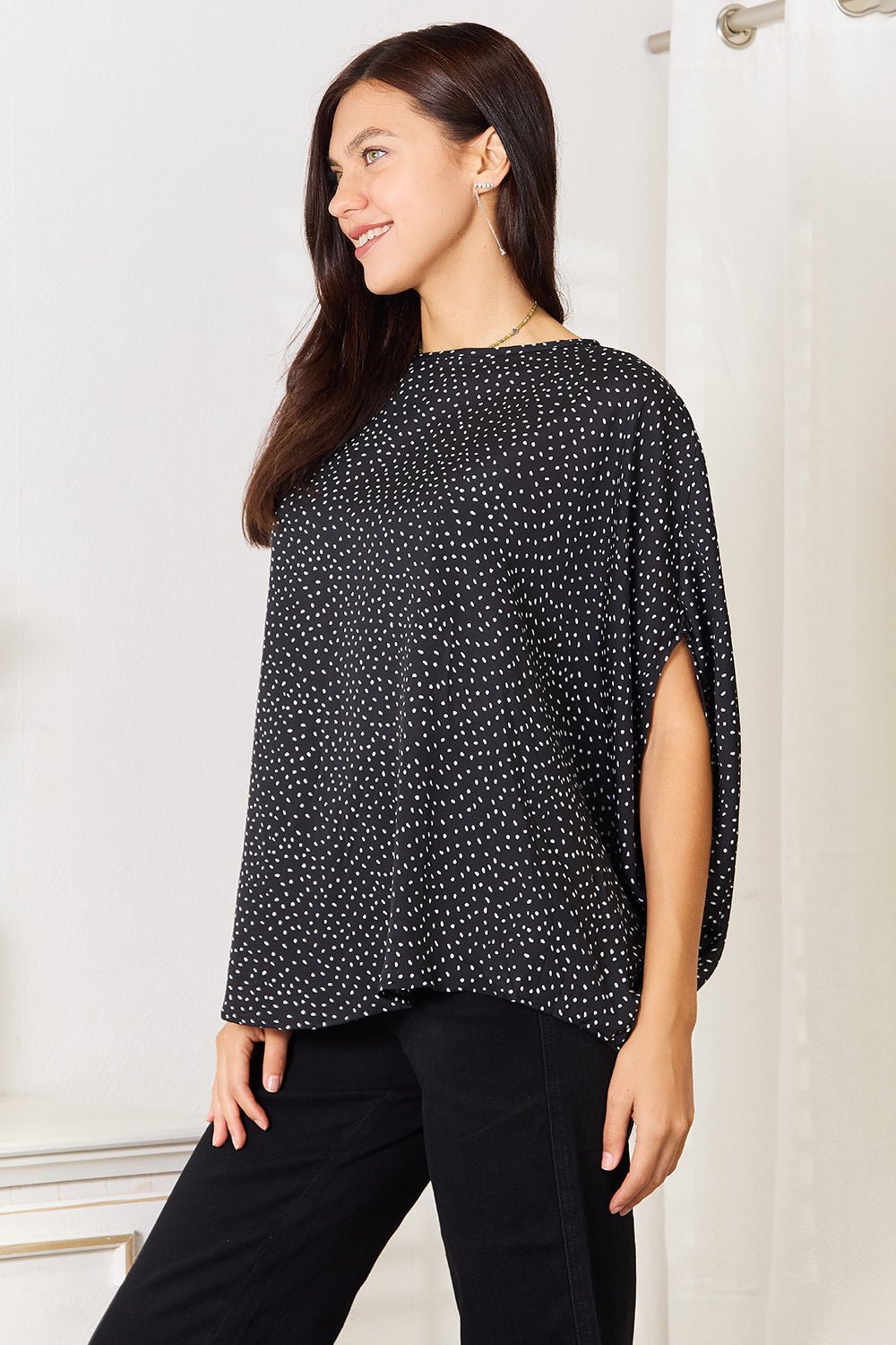 HUNDREDTH - Black Printed Dolman Sleeve Blouse