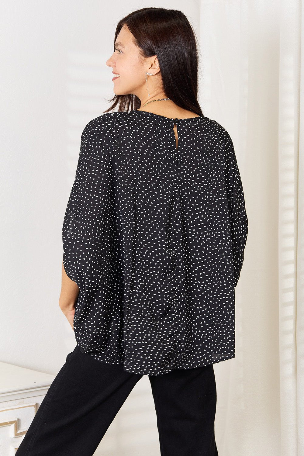 HUNDREDTH - Black Printed Dolman Sleeve Blouse