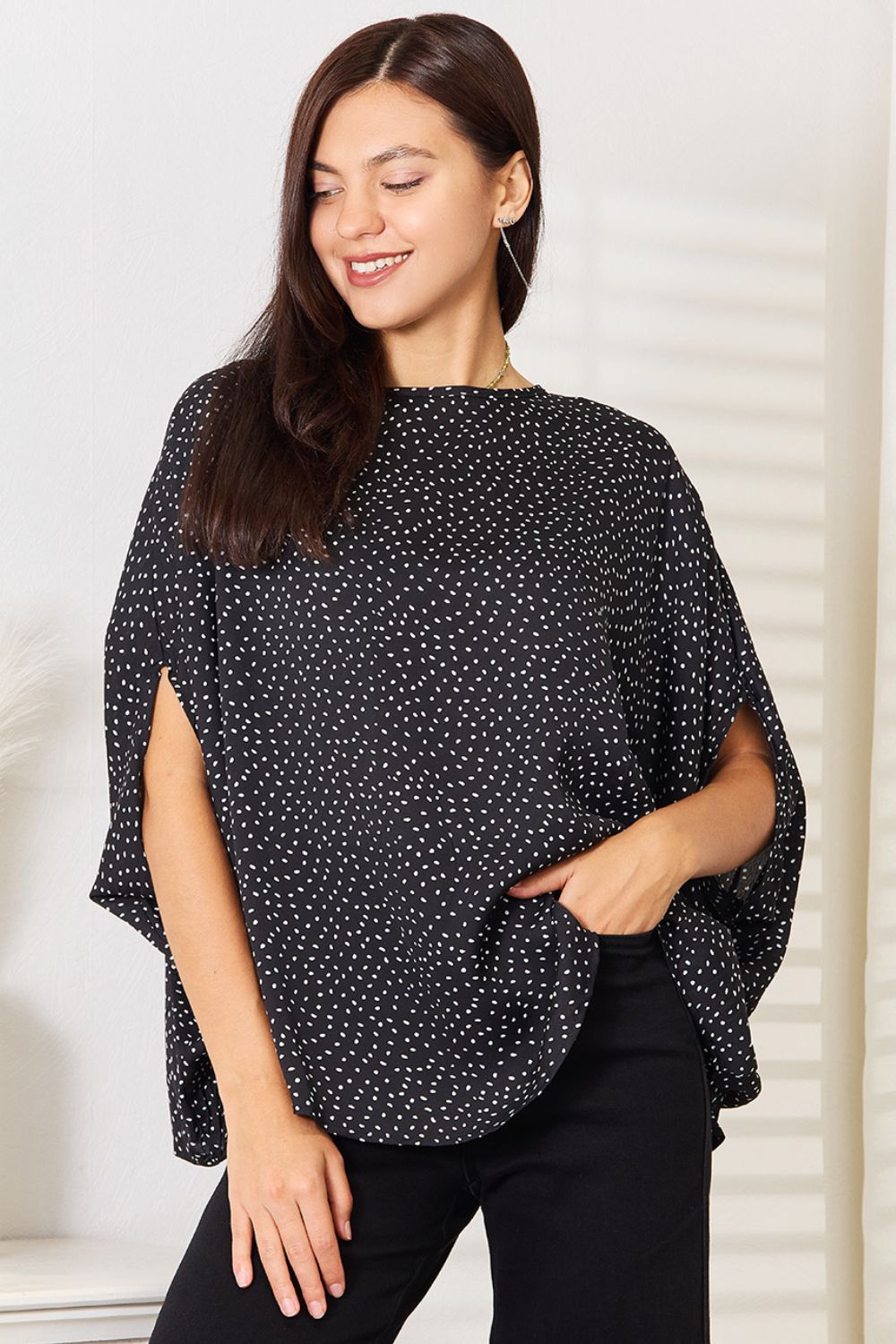 HUNDREDTH - Black Printed Dolman Sleeve Blouse