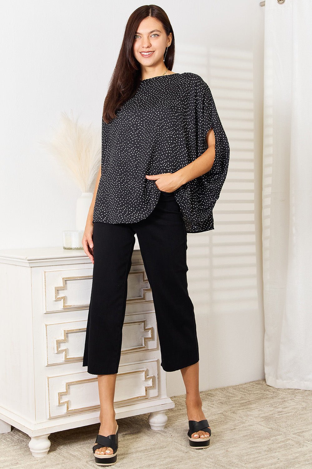 HUNDREDTH - Black Printed Dolman Sleeve Blouse