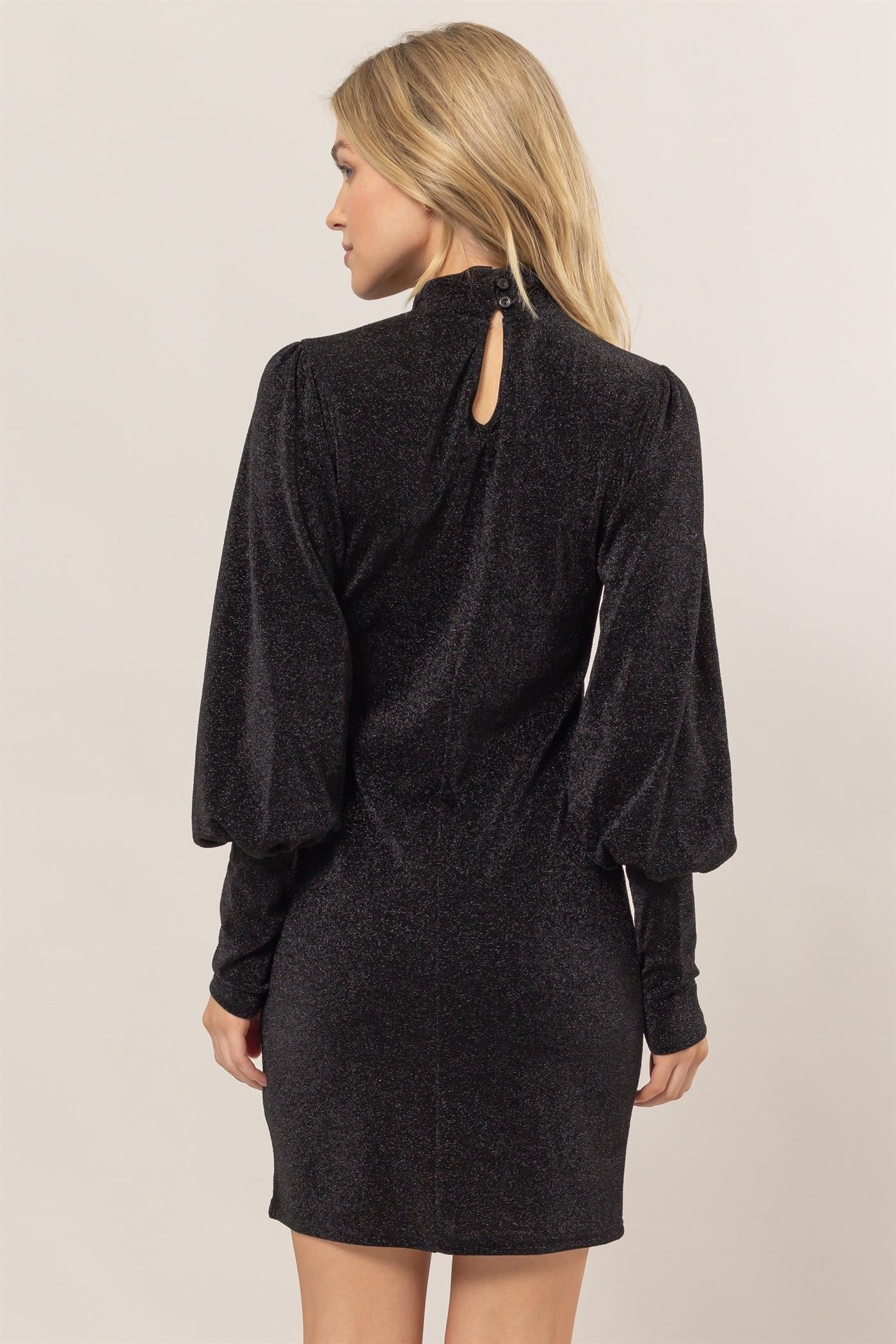 HYFVE - Black Glitter Mock Neck Mini Dress