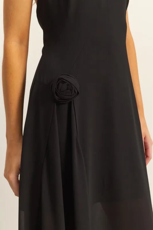 HYFVE - Black Halter Neck Sheer Hem Midi Dress