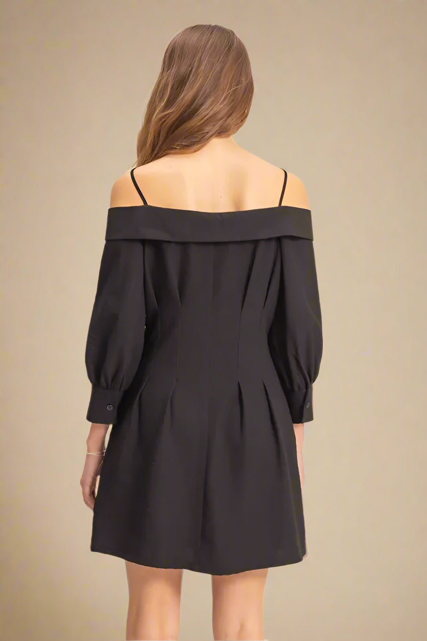 HYFVE - Black Off - Shoulder Button Mini Dress