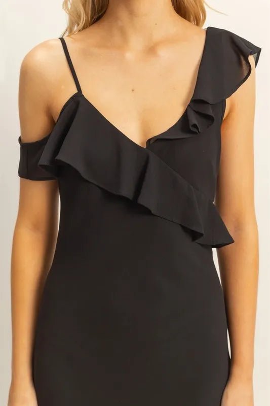 HYFVE - Black One Shoulder Ruffle Maxi Dress