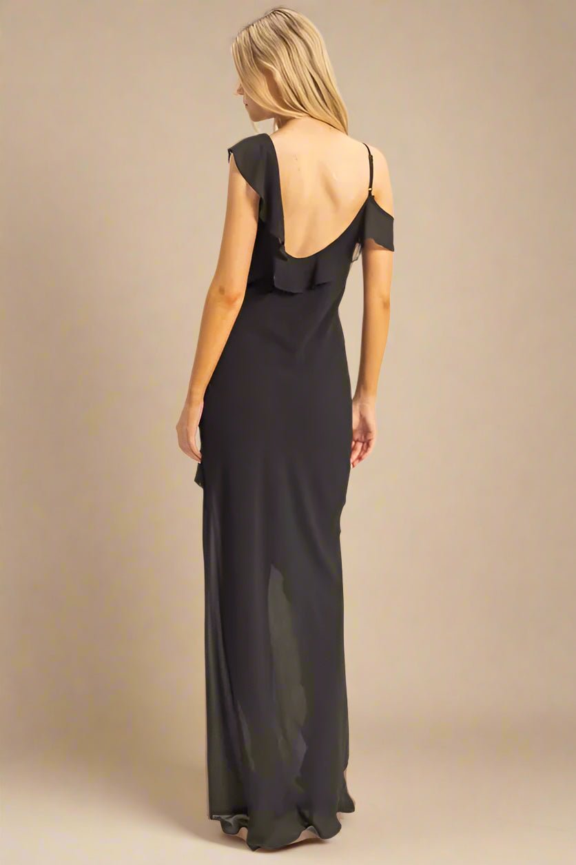 HYFVE - Black One Shoulder Ruffle Maxi Dress