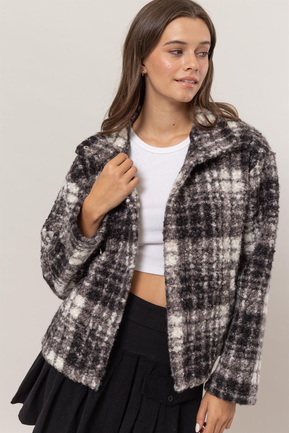 HYFVE - Black Plaid Bouclé Jacket