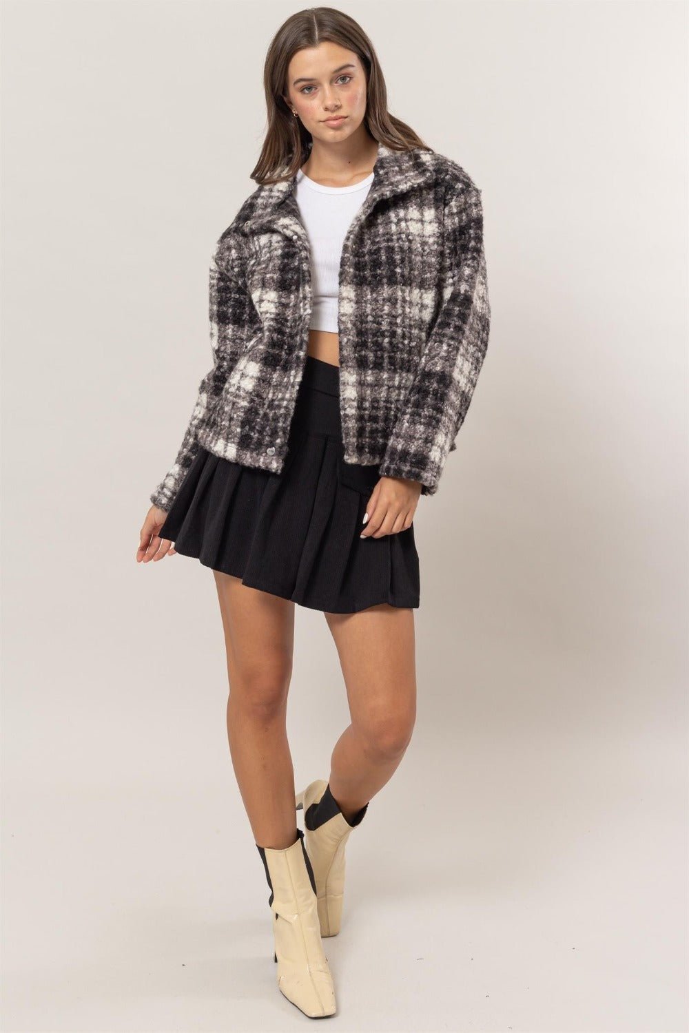 HYFVE - Black Plaid Bouclé Jacket