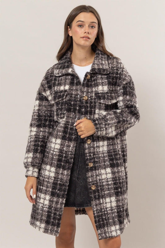 HYFVE - Black Plaid Button Down Longline Shacket