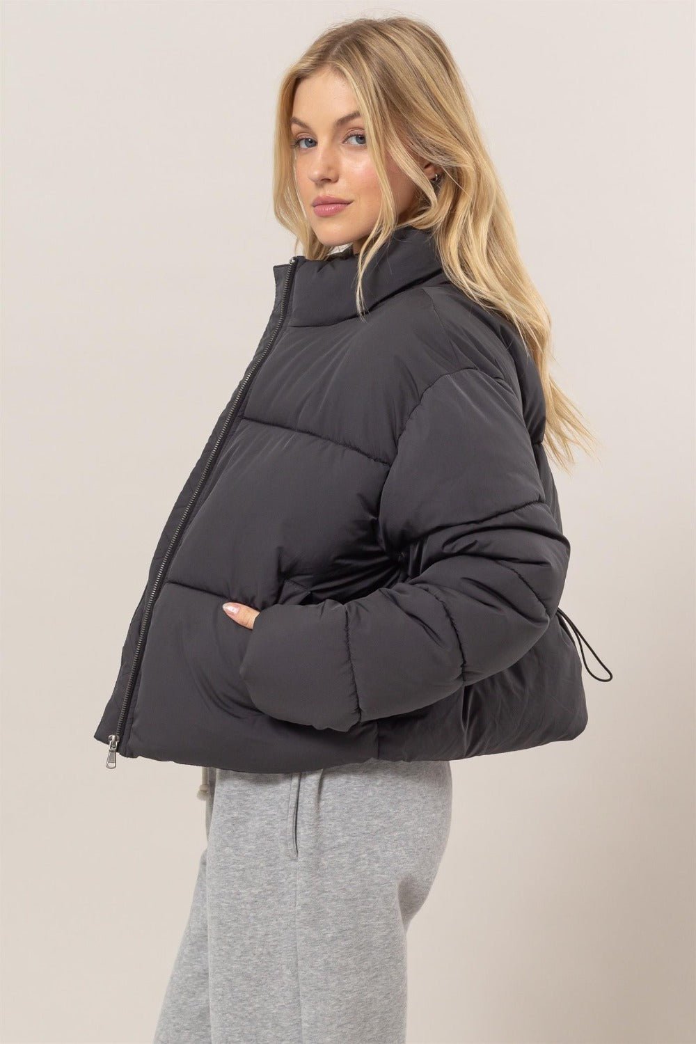 HYFVE - Black Quilted Back Drawstring Puffer Jacket