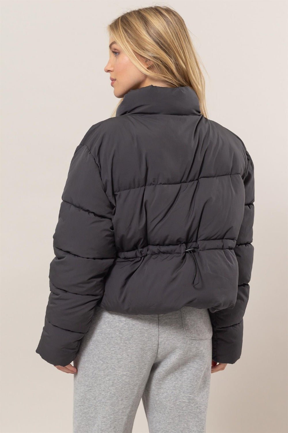 HYFVE - Black Quilted Back Drawstring Puffer Jacket