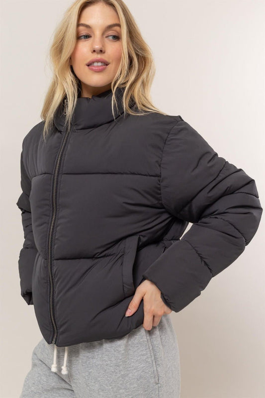 HYFVE - Black Quilted Back Drawstring Puffer Jacket