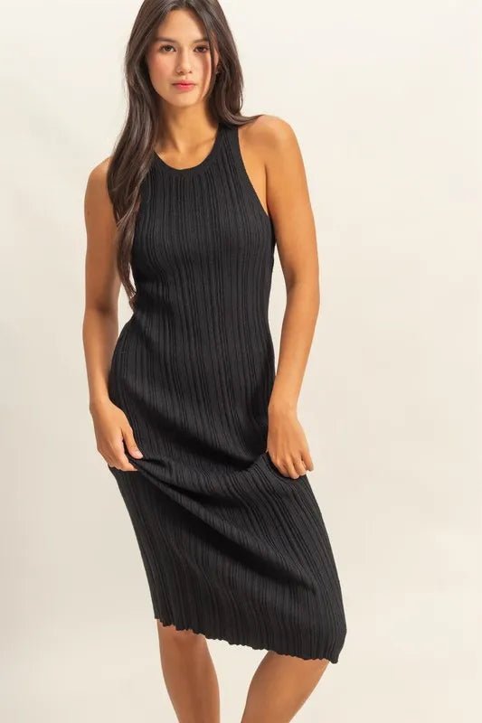 HYFVE - Black Ribbed Knit Midi Dress
