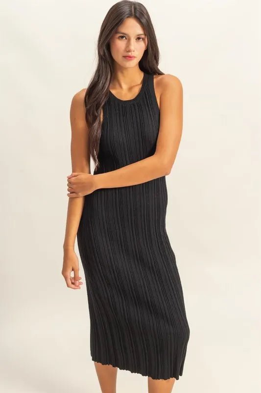 HYFVE - Black Ribbed Knit Midi Dress