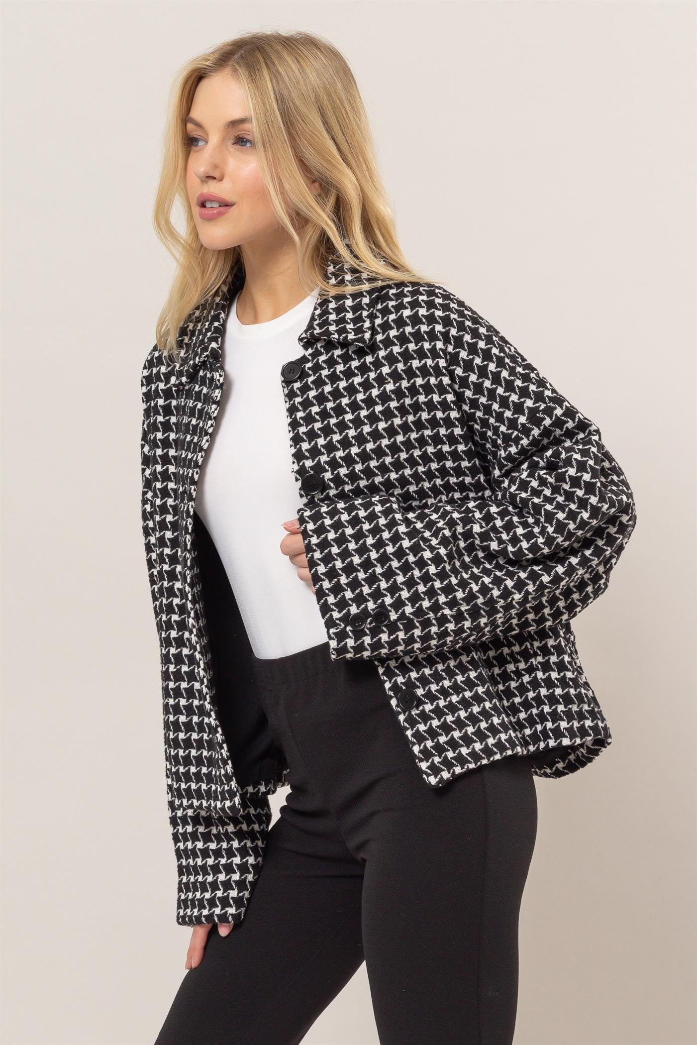 HYFVE - Black Tweed Plaid Button Up Jacket