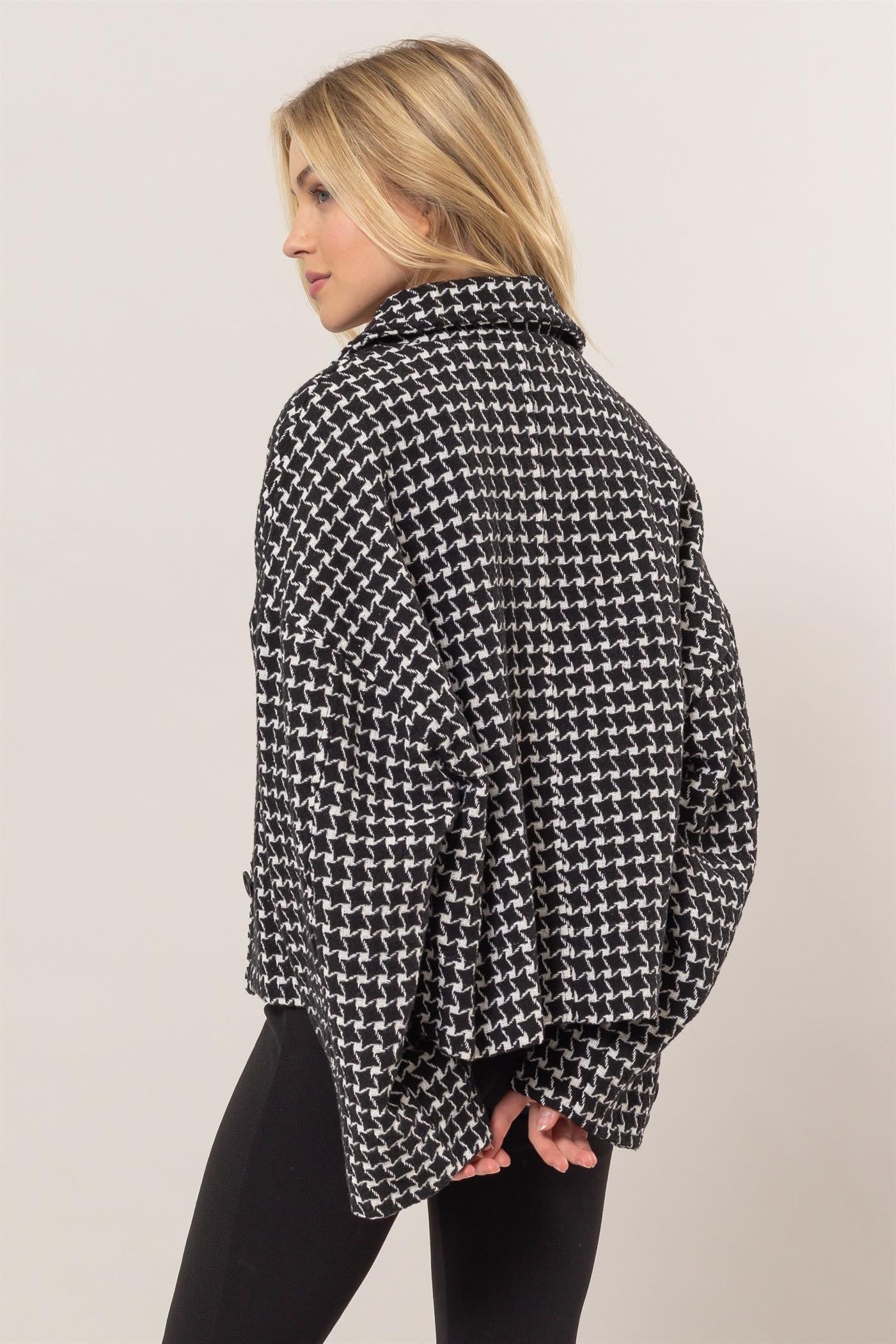 HYFVE - Black Tweed Plaid Button Up Jacket