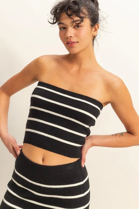 HYFVE - Black & White Striped Knit Tube Top