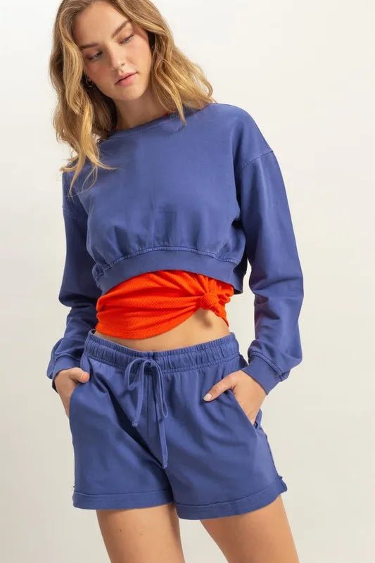 HYFVE - Blue Cropped Sweatshirt with Elastic Hem
