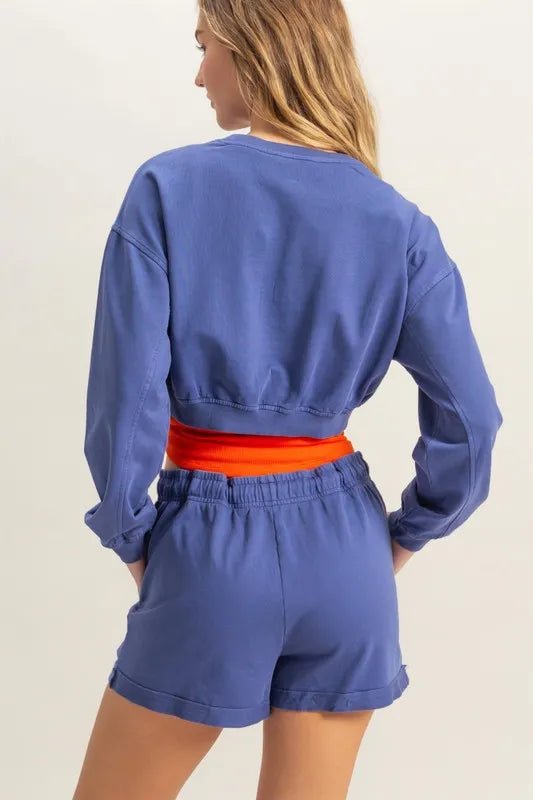 HYFVE - Blue Cropped Sweatshirt with Elastic Hem