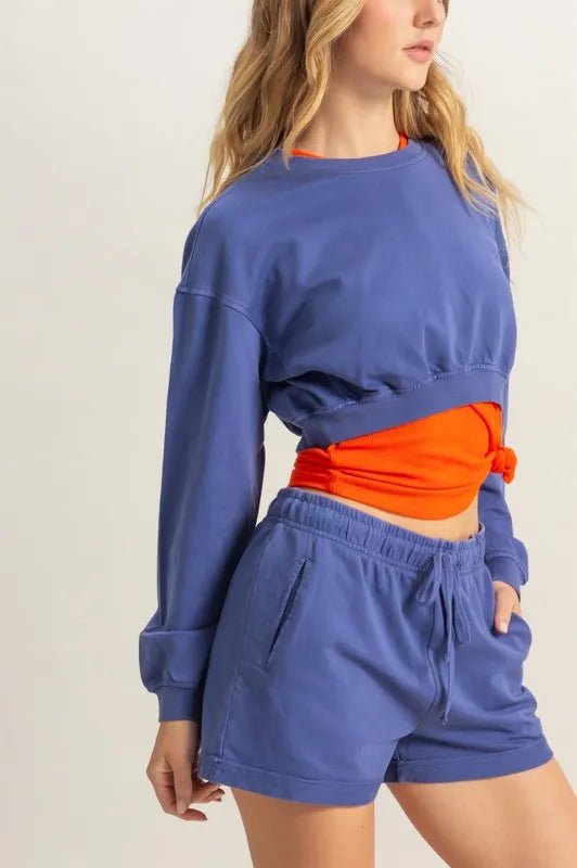 HYFVE - Blue Cropped Sweatshirt with Elastic Hem