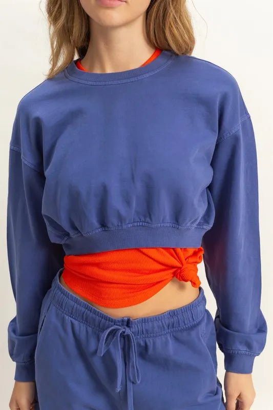 HYFVE - Blue Cropped Sweatshirt with Elastic Hem