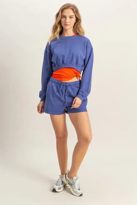 HYFVE - Blue Cropped Sweatshirt with Elastic Hem