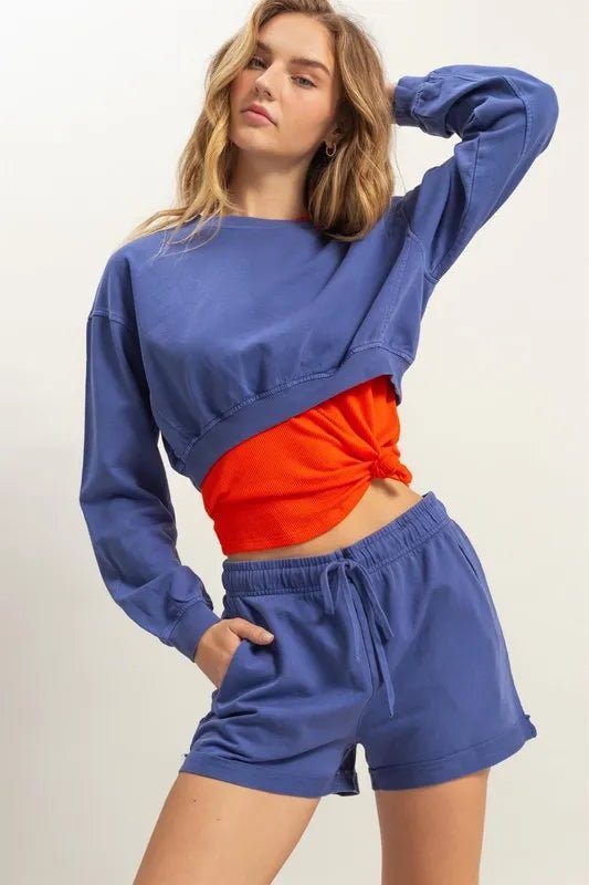HYFVE - Blue Cropped Sweatshirt with Elastic Hem