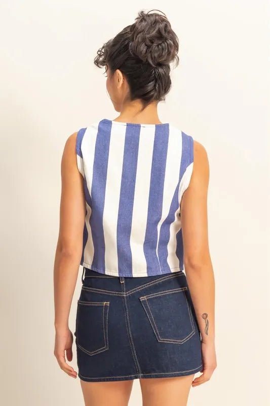 HYFVE - Blue & White Stripe Button - Front Crop Vest