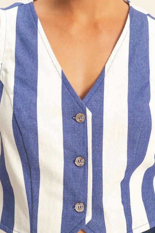 HYFVE - Blue & White Stripe Button - Front Crop Vest