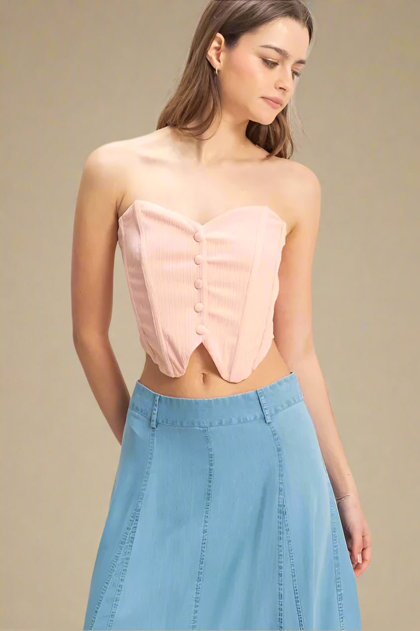 HYFVE - Blush Button Front Corset Crop Top
