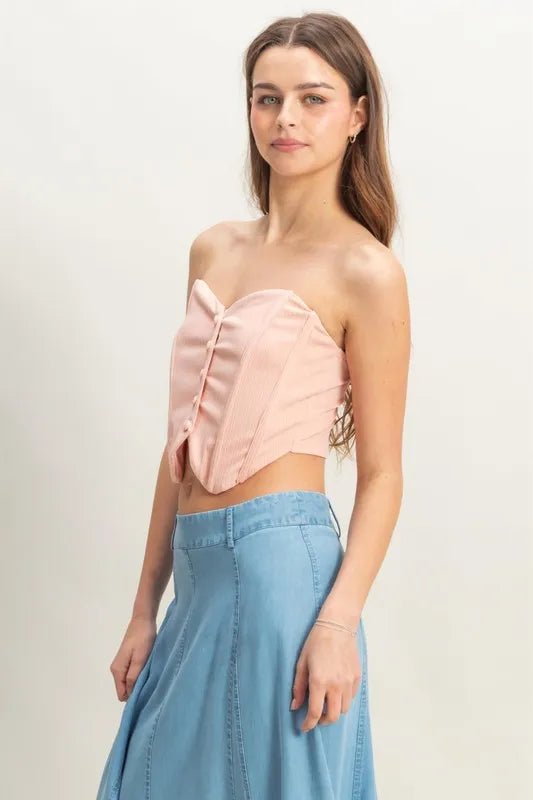 HYFVE - Blush Button Front Corset Crop Top