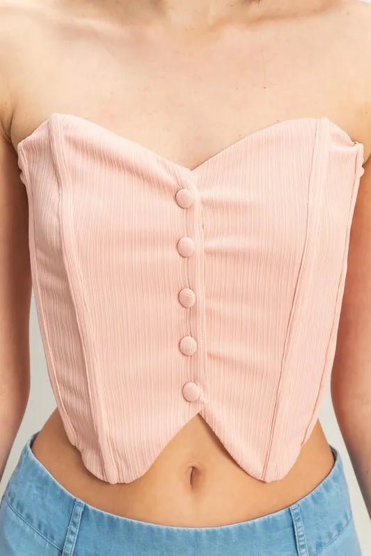 HYFVE - Blush Button Front Corset Crop Top