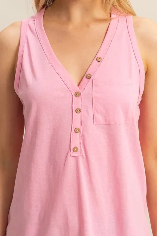 HYFVE - Blush Pink Henley Tank with Pocket