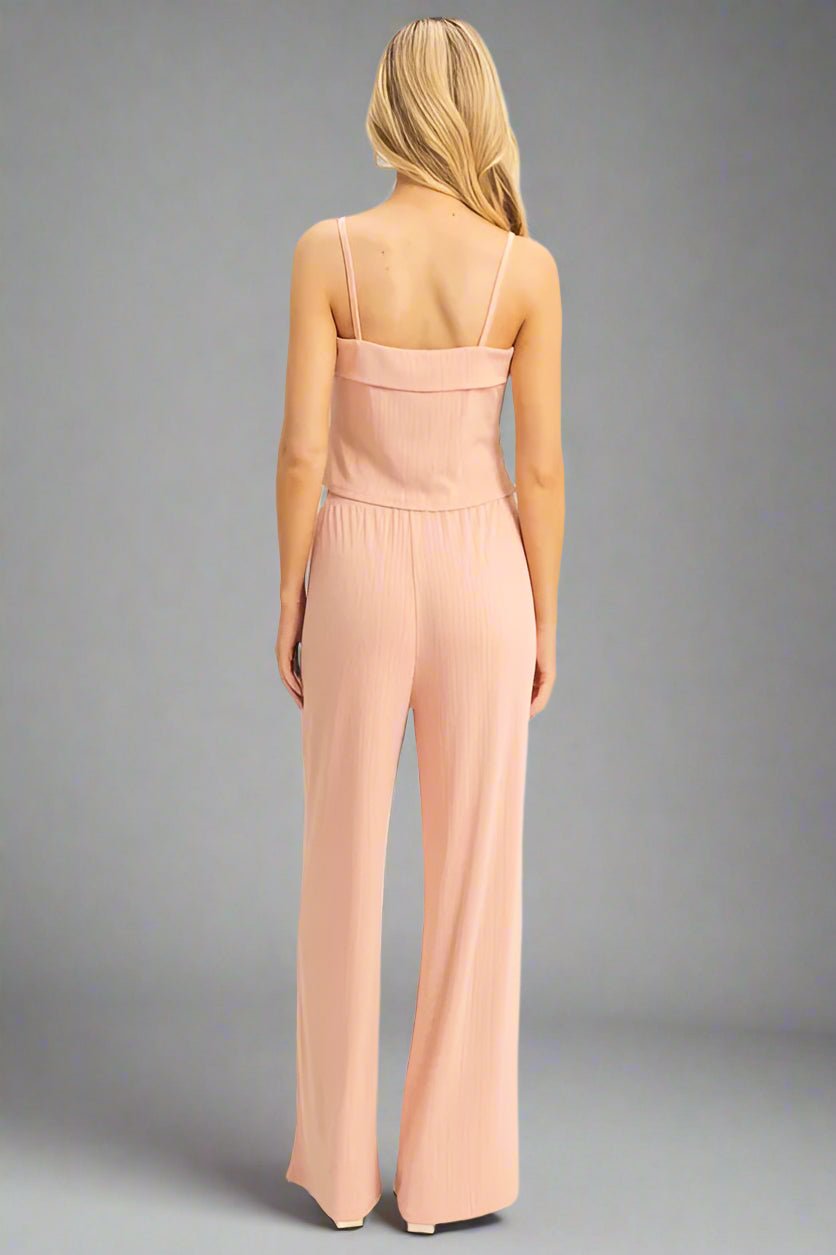 HYFVE - Blush Rib Knit Lounge Set with Wide Leg Pants