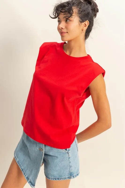 HYFVE - Bold Shoulder Muscle Tee in Cherry Red