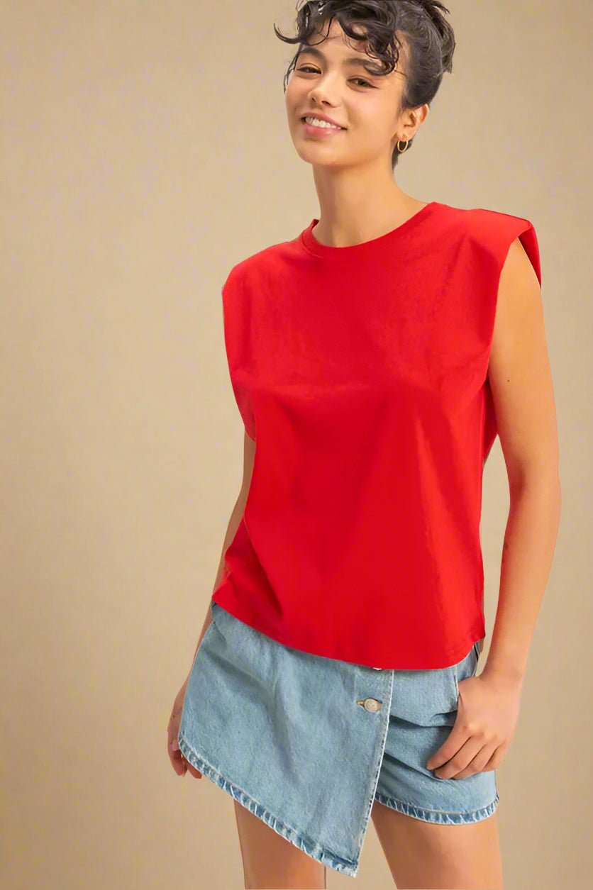 HYFVE - Bold Shoulder Muscle Tee in Cherry Red