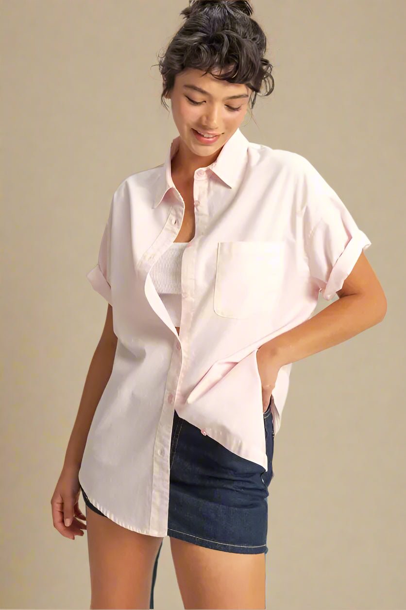HYFVE - Boxy Short Sleeve Button - Up Shirt – Pale Pink
